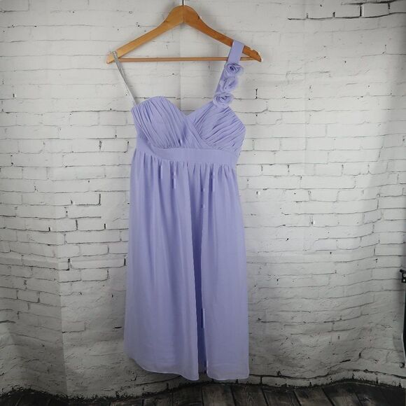 ALFRED ANGELO PURPLE ONE SHOULDER STRAP WITH FLOWER DETAIL MIDI DRESS SIZE 0 - Picture 1 of 12